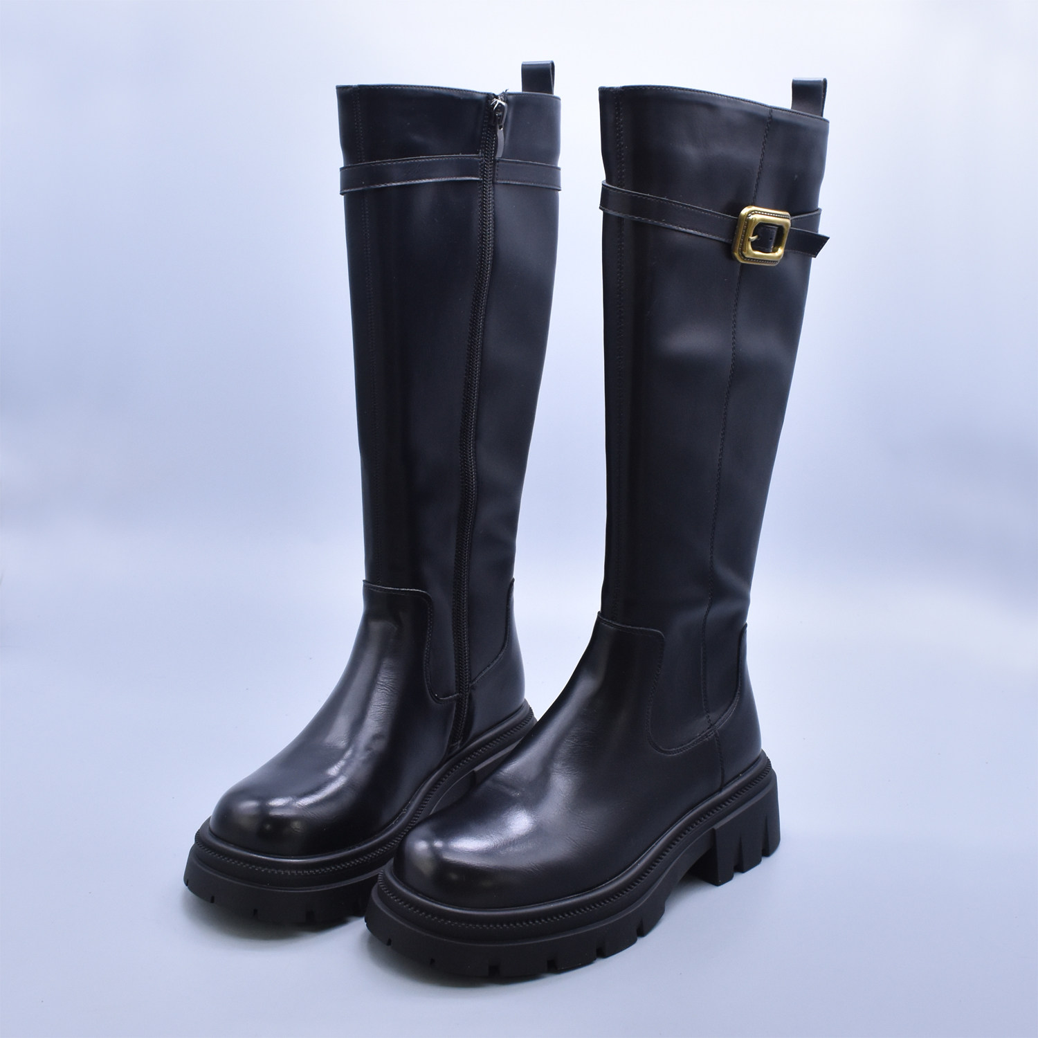 粗跟显腿直后拉链单里高筒靴修脚显瘦及膝骑士靴圆头小锁扣女靴潮,女鞋,骑士靴,淘宝优惠券,粉丝福利购,淘宝优惠卷