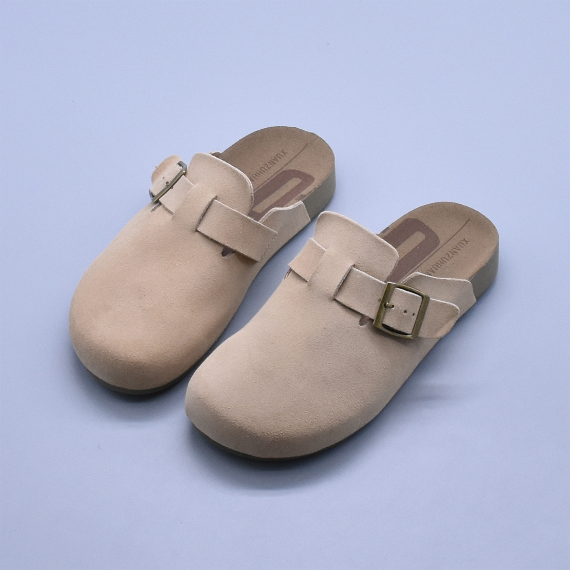 春夏百搭牛皮勃肯厚底半拖鞋真皮舒适休闲包头防滑橡胶软底女鞋潮