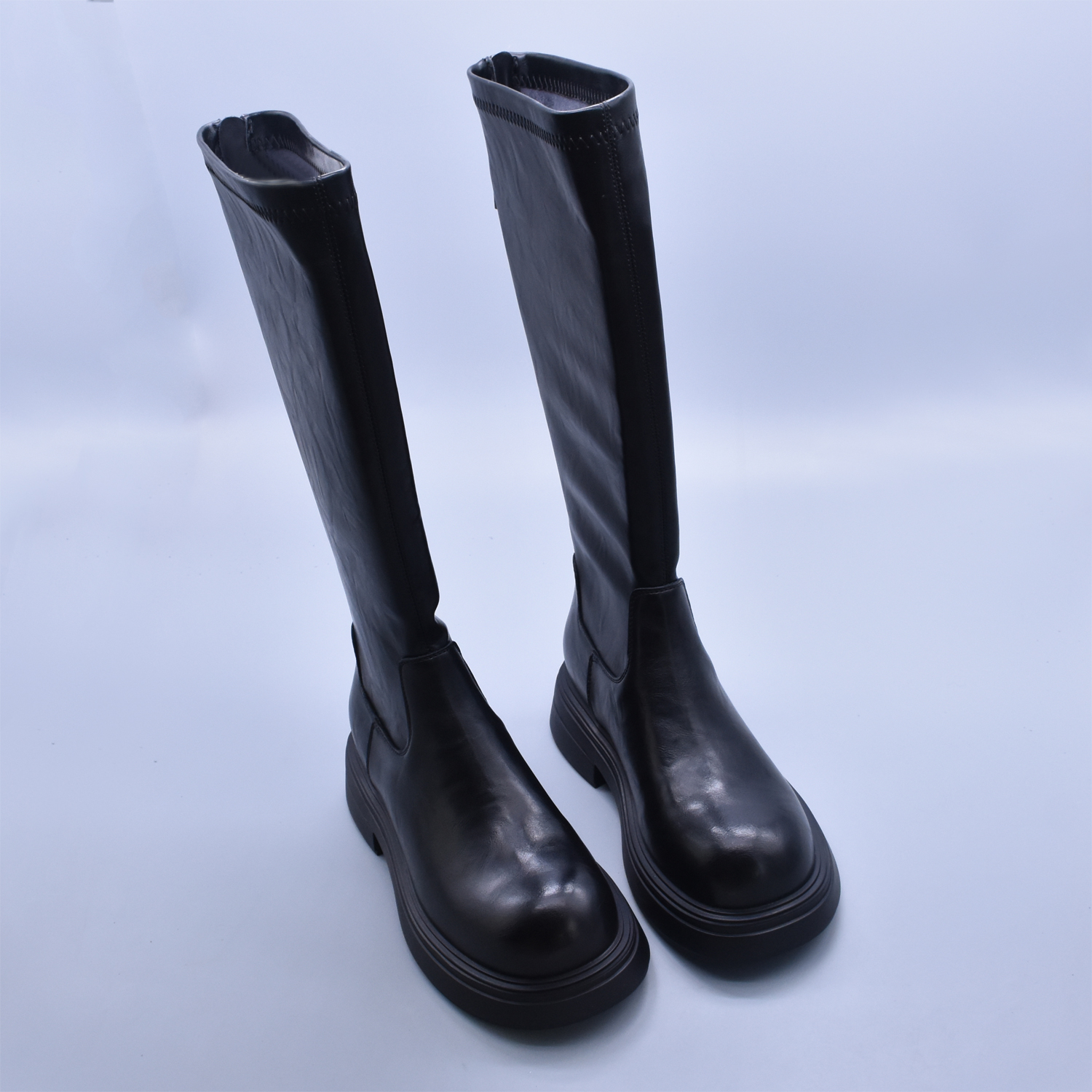 经典显腿直骑士靴后拉链高筒长靴圆头女靴粗跟软底秋季单靴包邮潮