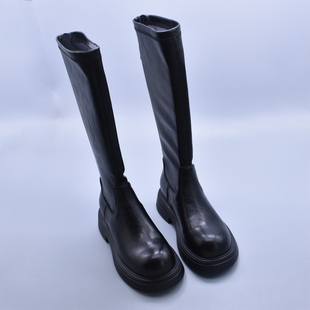 包邮 单靴 潮 显腿直骑士靴后拉链高筒长靴圆头女靴粗跟软底秋季 经典
