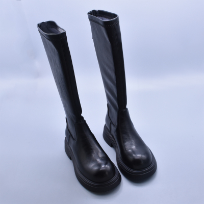 经典显腿直骑士靴后拉链高筒长靴圆头女靴粗跟软底秋季单靴包邮潮