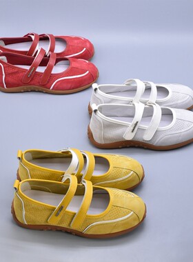 夏季新款百搭双魔术贴软底软面芭蕾单鞋玛丽珍运动风红色德训鞋潮