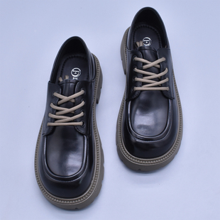 包邮 春季 女 软底休闲简约学院厚底绑带踩脚两穿百搭牛皮单鞋 小皮鞋