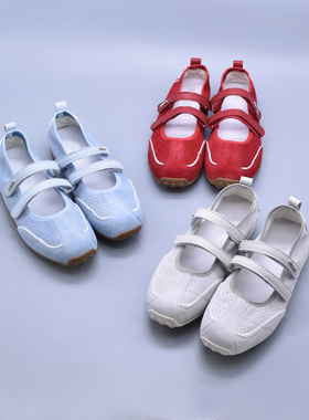 夏季新款百搭双魔术贴软底软面芭蕾单鞋玛丽珍运动风红色德训鞋潮