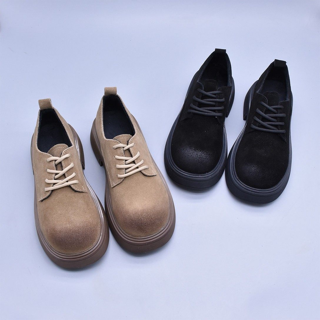 清~新款大头牛绒皮百搭英伦风女冬毛毛鞋保暖加绒系带休闲皮鞋潮,女鞋,深口单鞋,淘宝优惠券,粉丝福利购,淘宝优惠卷