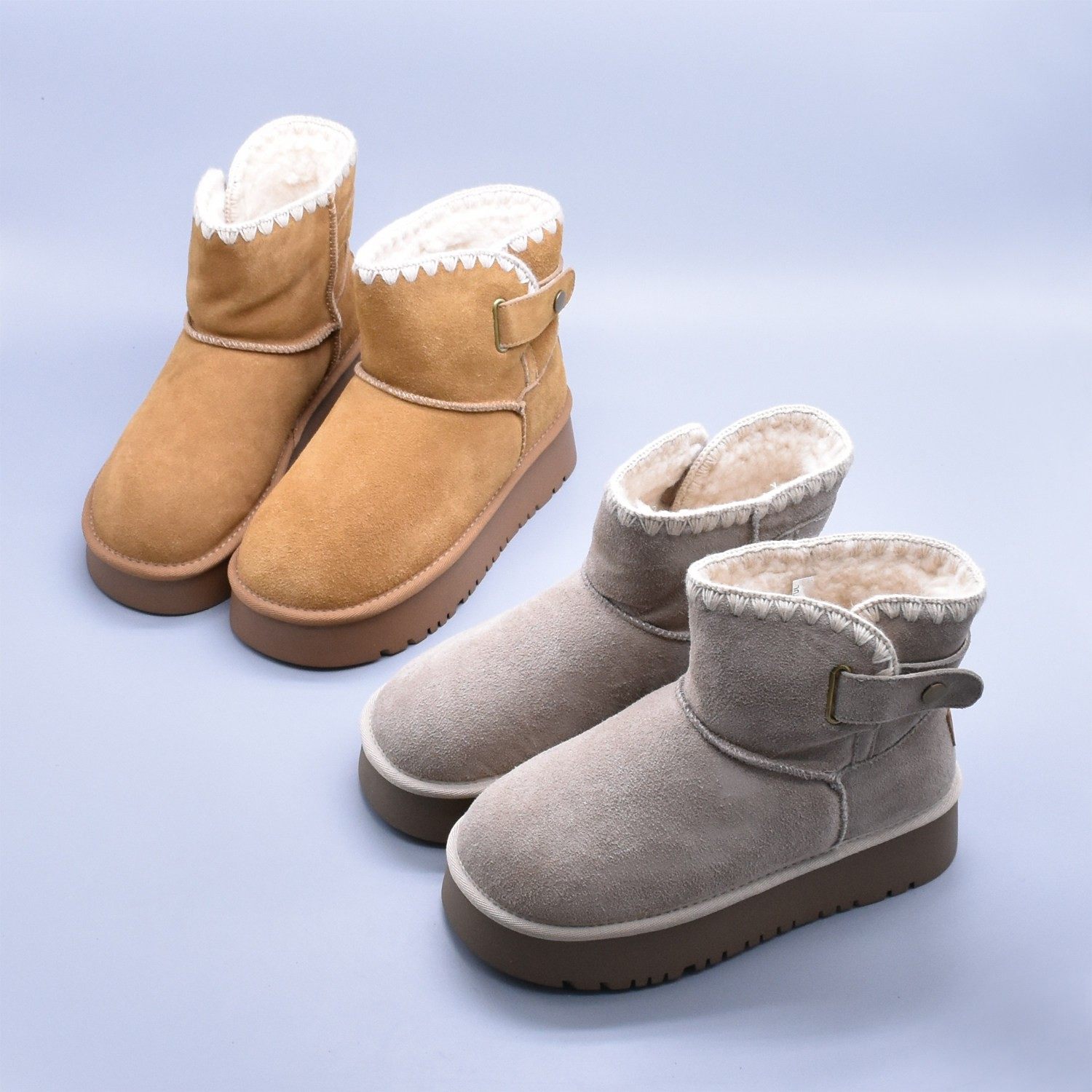 特~加厚麦穗边雪地靴女短筒懒人一脚蹬保暖厚绒防滑学生牛皮棉鞋,女鞋,时尚雪地靴,淘宝优惠券,粉丝福利购,淘宝优惠卷