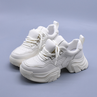 增高厚底网红运动鞋女鞋子春秋百搭休闲小白鞋头层牛皮软底老爹鞋