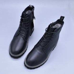 微瑕清 头层牛皮羊毛侧拉链马丁靴软面真皮棉靴机车英伦软底女靴