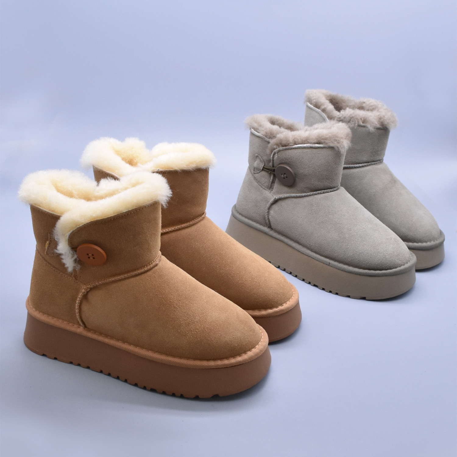 百搭厚底经典纽扣保暖真皮厚绒雪地靴冬季防滑百搭简约羊毛靴筒,女鞋,时尚雪地靴,淘宝优惠券,粉丝福利购,淘宝优惠卷