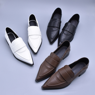 特~韩版修脚百搭猪皮鞋垫平底穆勒女鞋尖头一脚蹬休闲乐福鞋单鞋