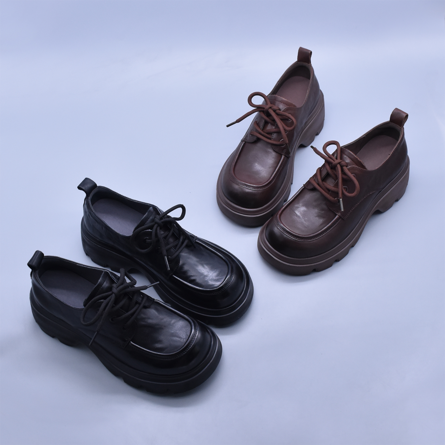 头层牛皮复古擦色单鞋软底深口休闲小皮鞋真皮百搭厚底微褶女鞋潮