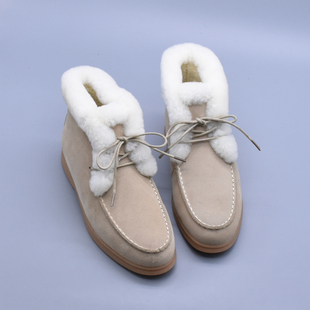 冬季新款加绒加厚棉鞋女靴单鞋真皮复古毛毛软底大码羊毛口豆豆鞋