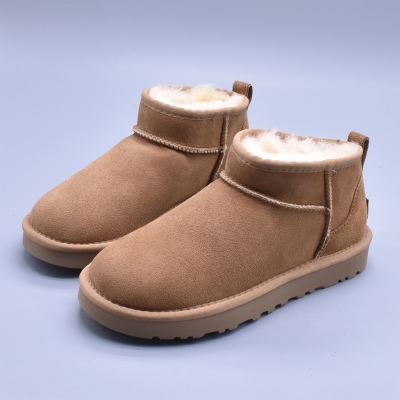 短筒羊皮毛一体雪地靴女懒人一脚蹬保暖羊毛防滑学生面包真皮棉鞋