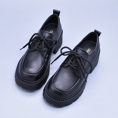 厚底百搭韩版修脚圆头女单鞋英伦复古学院牛津学生头层牛皮小皮鞋