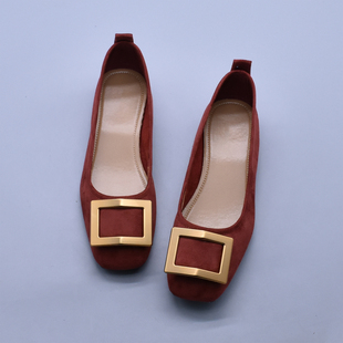 春夏好货2026新款通勤绒面单鞋百搭舒适气质红色小皮鞋女鞋超显白