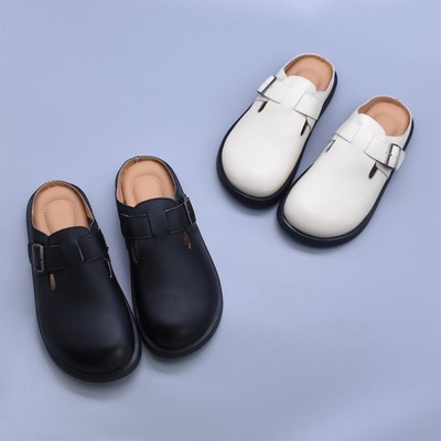 百搭牛皮勃肯鞋半拖鞋真皮舒适休闲经典包头防滑软底圆头女鞋包邮