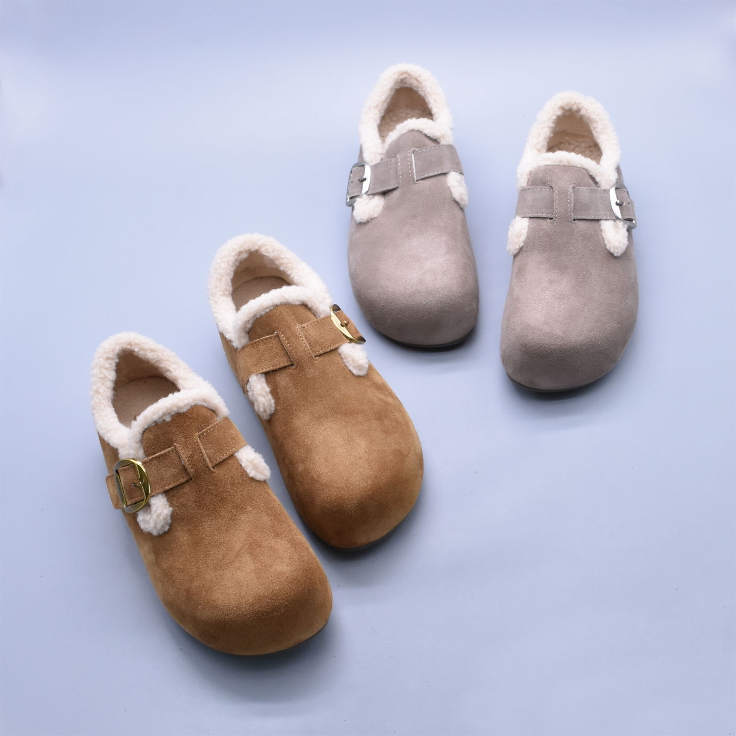 实体好货冬季保暖牛皮吐司厚底勃肯鞋内增高休闲经典包头冬季棉鞋