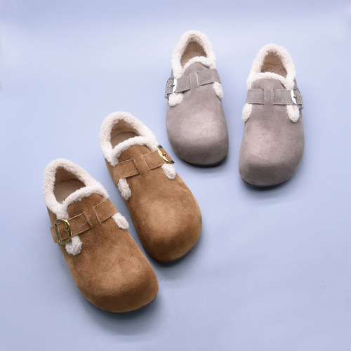 实体好货冬季保暖牛皮吐司厚底勃肯鞋内增高休闲经典包头冬季棉鞋