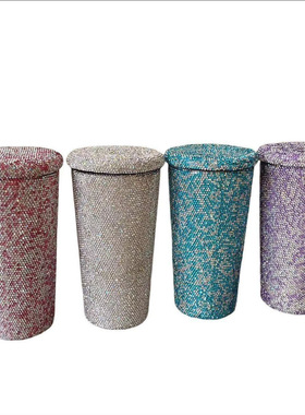 镶钻咖啡杯网红奶茶杯满钻杯子双层不锈钢学生吸管杯大容量轻奢