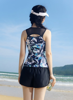 泡温泉女分体无袖遮肚显瘦泳衣
