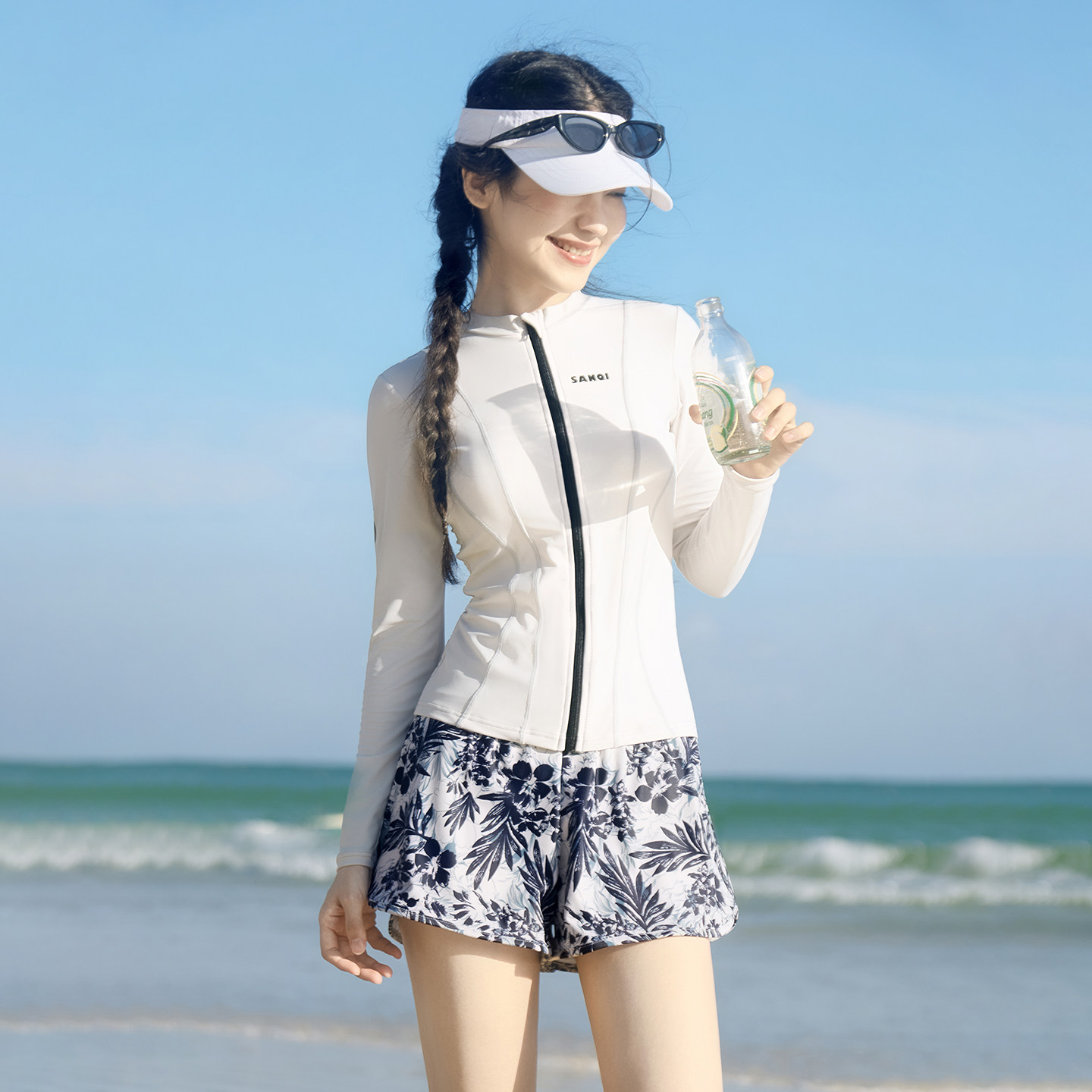 速干防晒修身显瘦分体泳衣女款图片