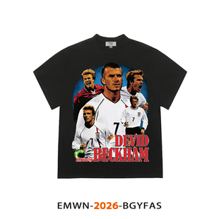 David Beckham贝克汉姆美式vintage水洗做旧球星印花短袖t恤宽松