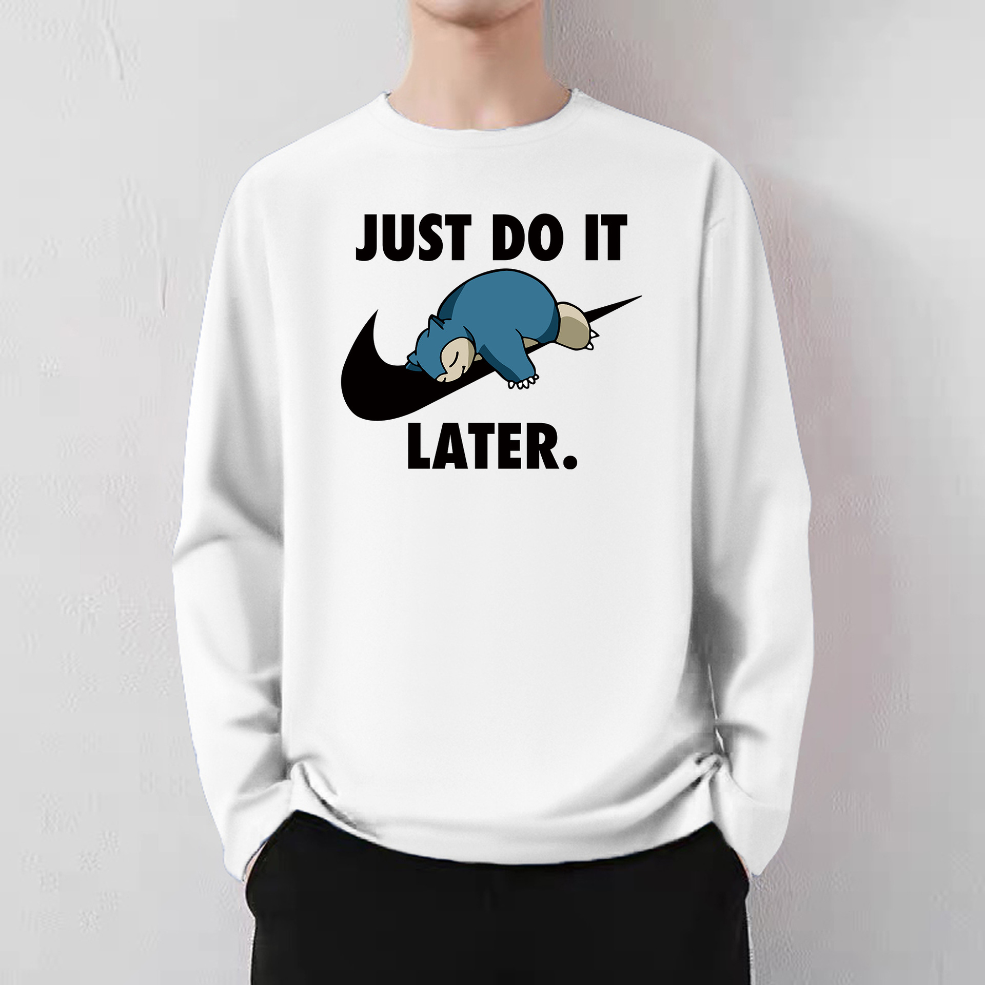 卡比兽snorlax圆领T恤just Do later印花睡觉日系卡通街头印花潮