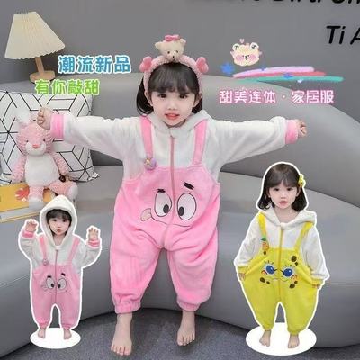 海绵宝宝婴儿连体衣法兰绒派大星儿童海绵宝宝连体睡衣可外穿家居