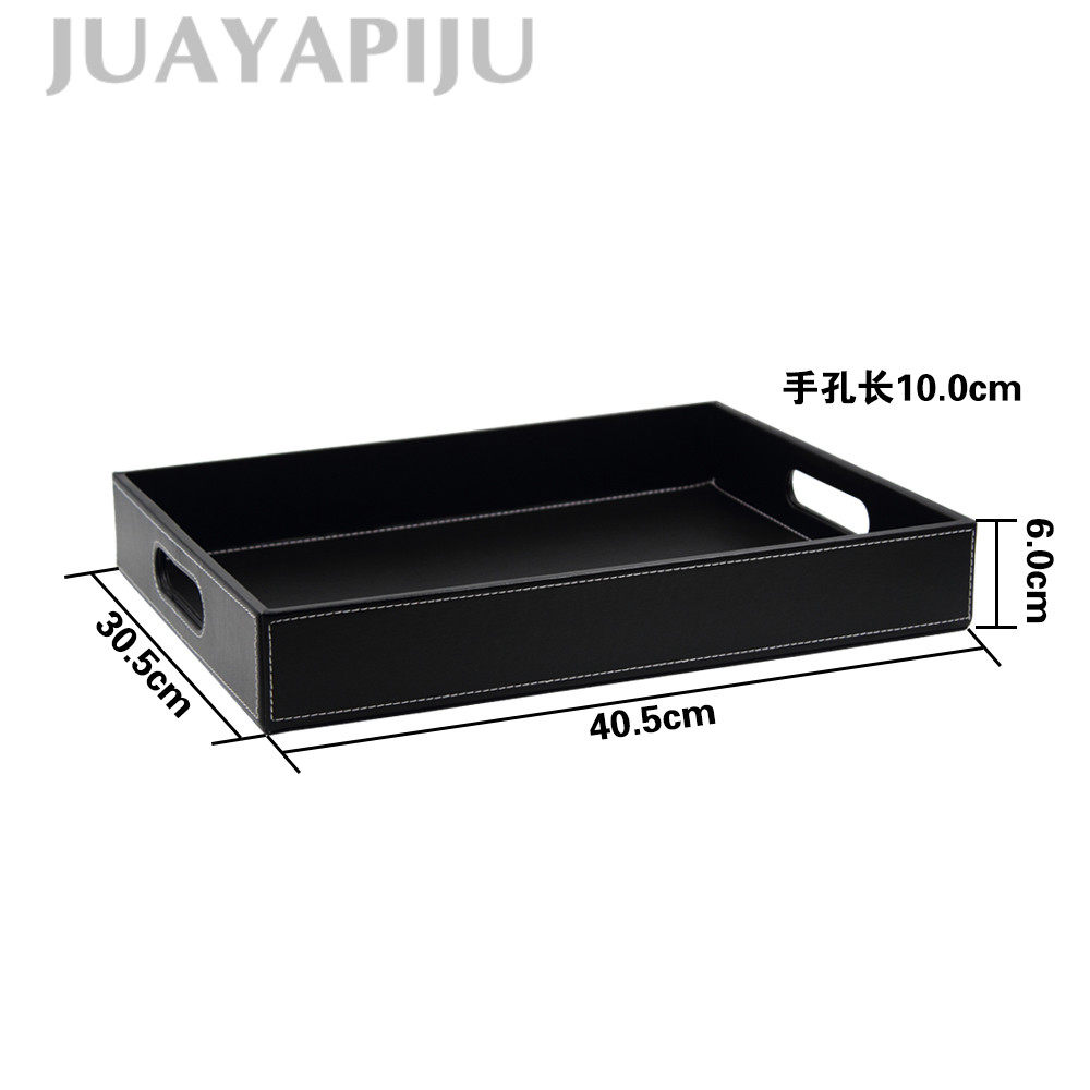 하이 엔드 가죽 직사각형 손 구멍 트레이 유럽 스타일의 와인 차 트레이 과일 트레이 패션 크리 에이 티브 접시 호텔 용품