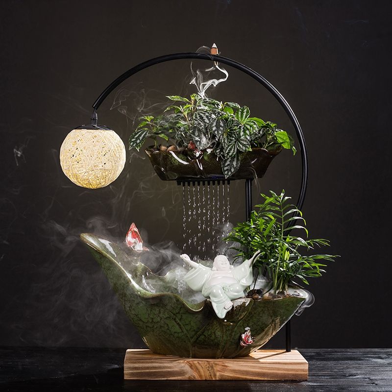 中式灯器陶瓷流水招财家居摆件客厅办公室桌面喷泉加湿器开业礼品