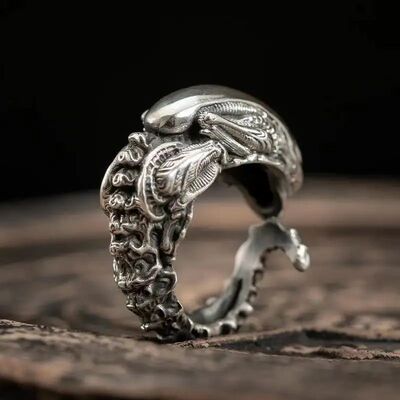 Hip Hop Retro Skull Alien Adjustable Rings for Men Women Fas