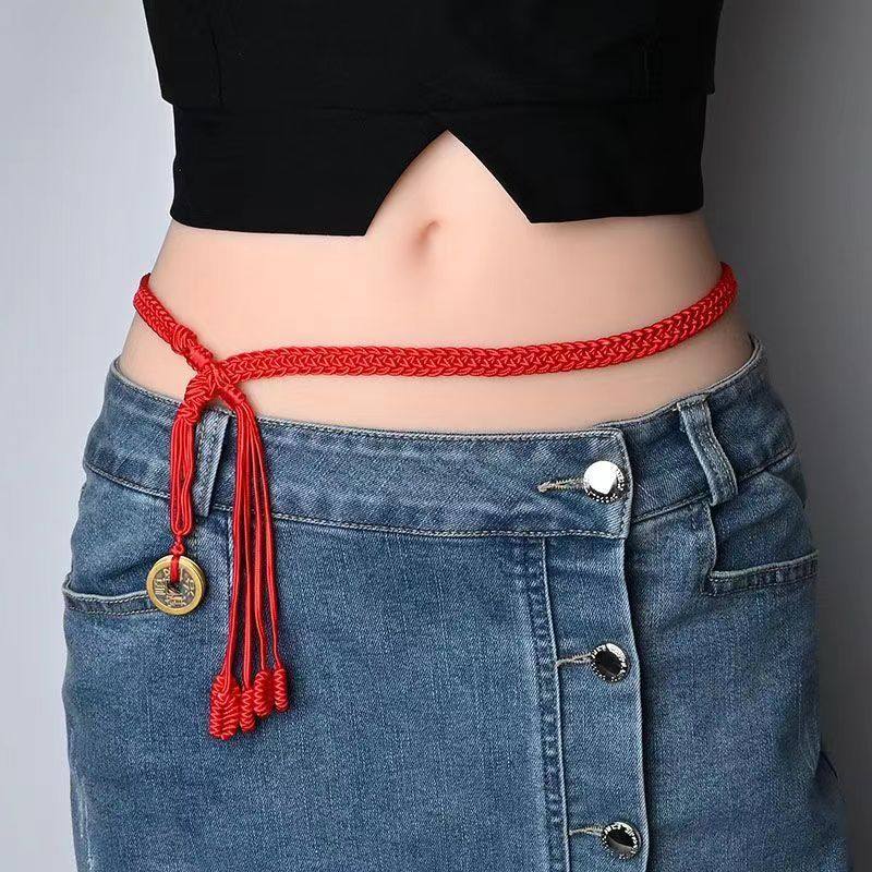腰上红绳本命年铜钱红腰带五帝钱红腰链加粗加宽红腰绳胖子手工编,饰品/流行首饰/时尚饰品新,脚链,淘宝优惠券,粉丝福利购,淘宝优惠卷
