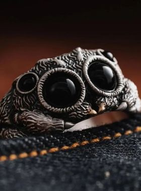 Black Agate Jumping Spider Ring Personalized Electroplated C