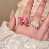 Fin Ring Flower Violet Style Acrylic Korean Index New White