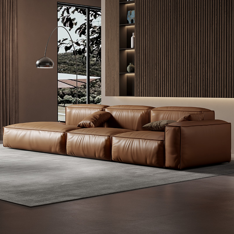 全友家居意式豆腐块真皮沙发头层牛皮小户型现代极简自由模块组合
