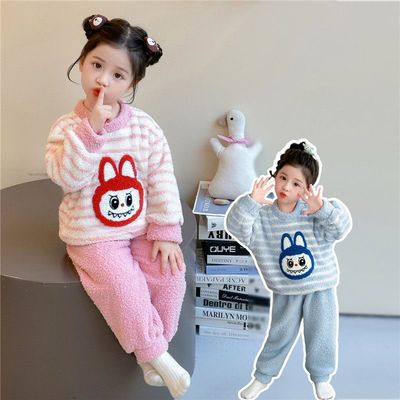 儿童睡衣女童秋冬款2025新款珊瑚绒宝宝卡通可爱拉布布家居服套装