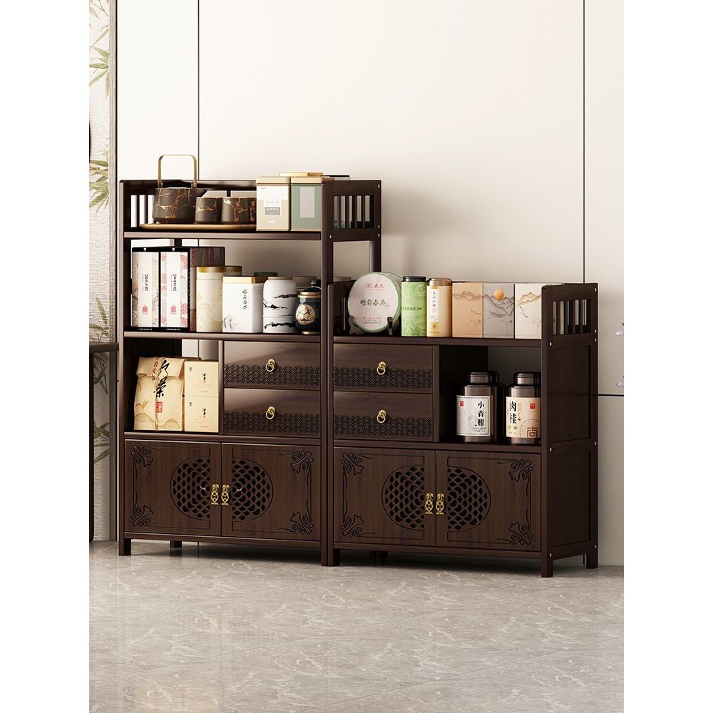 中式博古架置物架多功能茶叶架茶柜玄关多宝阁书架实木多层储物架