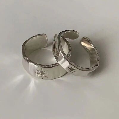 2pcs Y2K Shiny Star Opened Rings for Men Women Hiphop Star Z