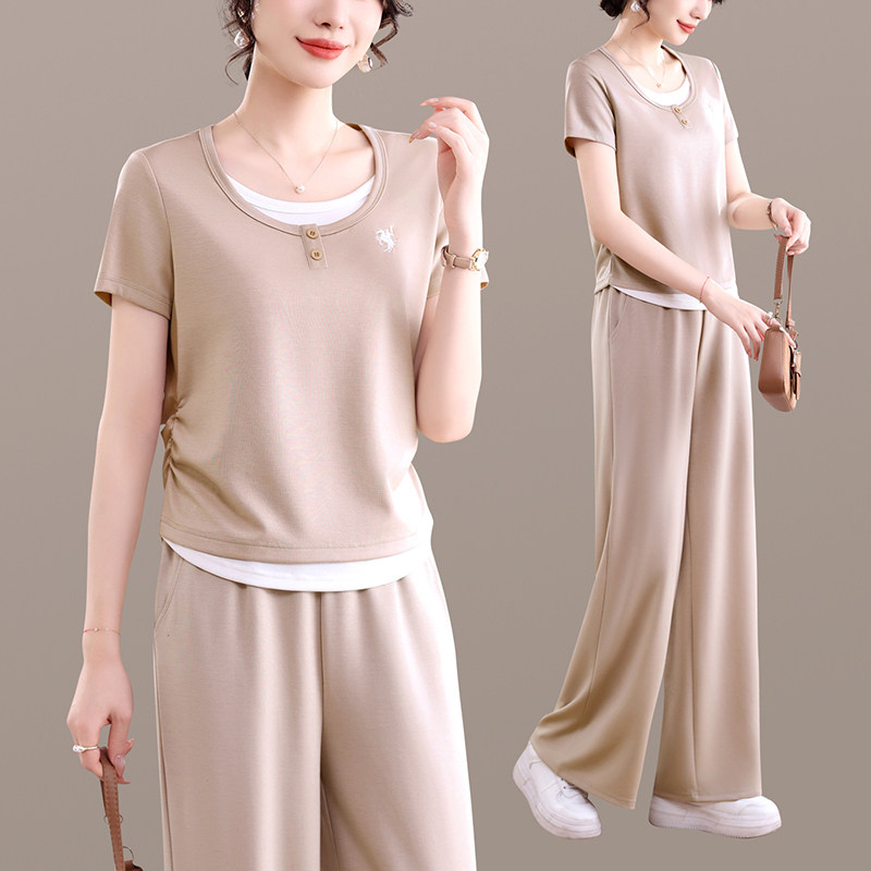 女士休闲运动套装女夏2026新款减龄短袖上衣两件套薄款夏装一整套