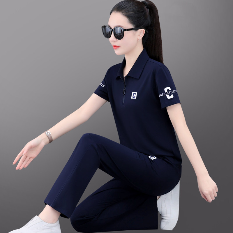冰丝休闲运动套装女夏季薄款2026新款短袖跑步大码妈妈夏装两件套