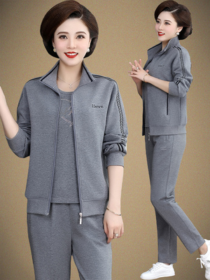 妈妈运动服套装春秋洋气中年人上衣40岁50中老年春装外套女三件套