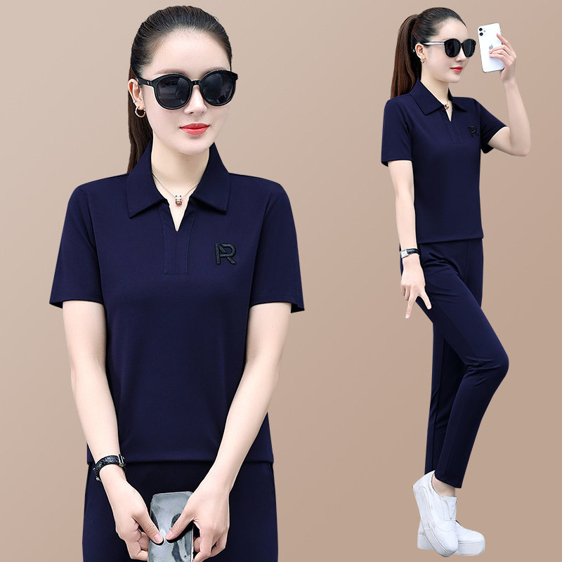 休闲套装女夏装2026年新款时尚洋气冰丝短袖长裤跑步运动服两件套