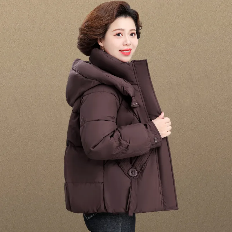 中年妈妈短款加厚保暖连帽棉服