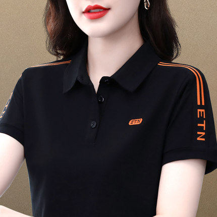 翻领纯棉短袖t恤女夏季2026新款时尚polo衫妈妈减龄大码体恤上衣