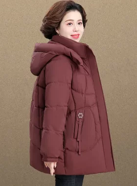 中年妈妈冬季加厚保暖连帽棉服