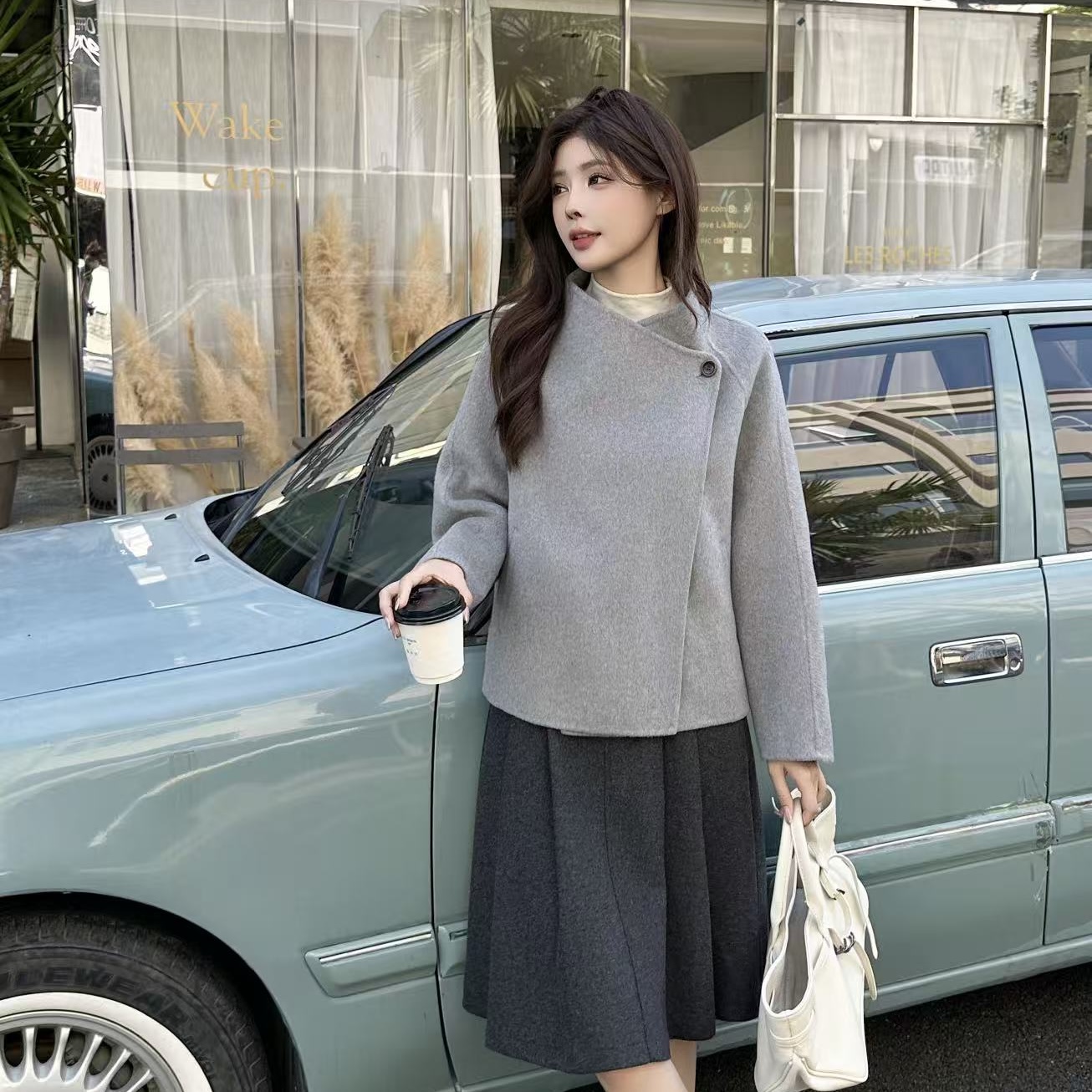 秋冬新品时尚短款双面毛呢大衣