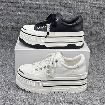 欧洲站2025新款厚底松糕鞋真皮小白鞋增高爆款饼干鞋子女板鞋欧货