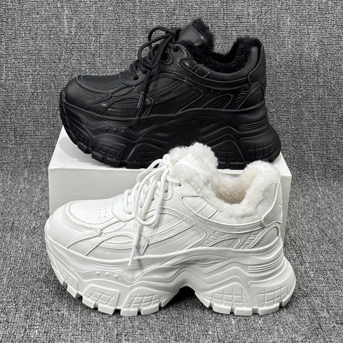 欧洲站2025冬季新款棉鞋真皮厚底小白鞋欧货爆款加绒加厚老爹鞋女