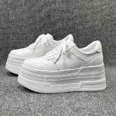 欧洲站白色增高厚底松糕潮鞋 巨好看欧货真皮编织小白鞋 女2026新款