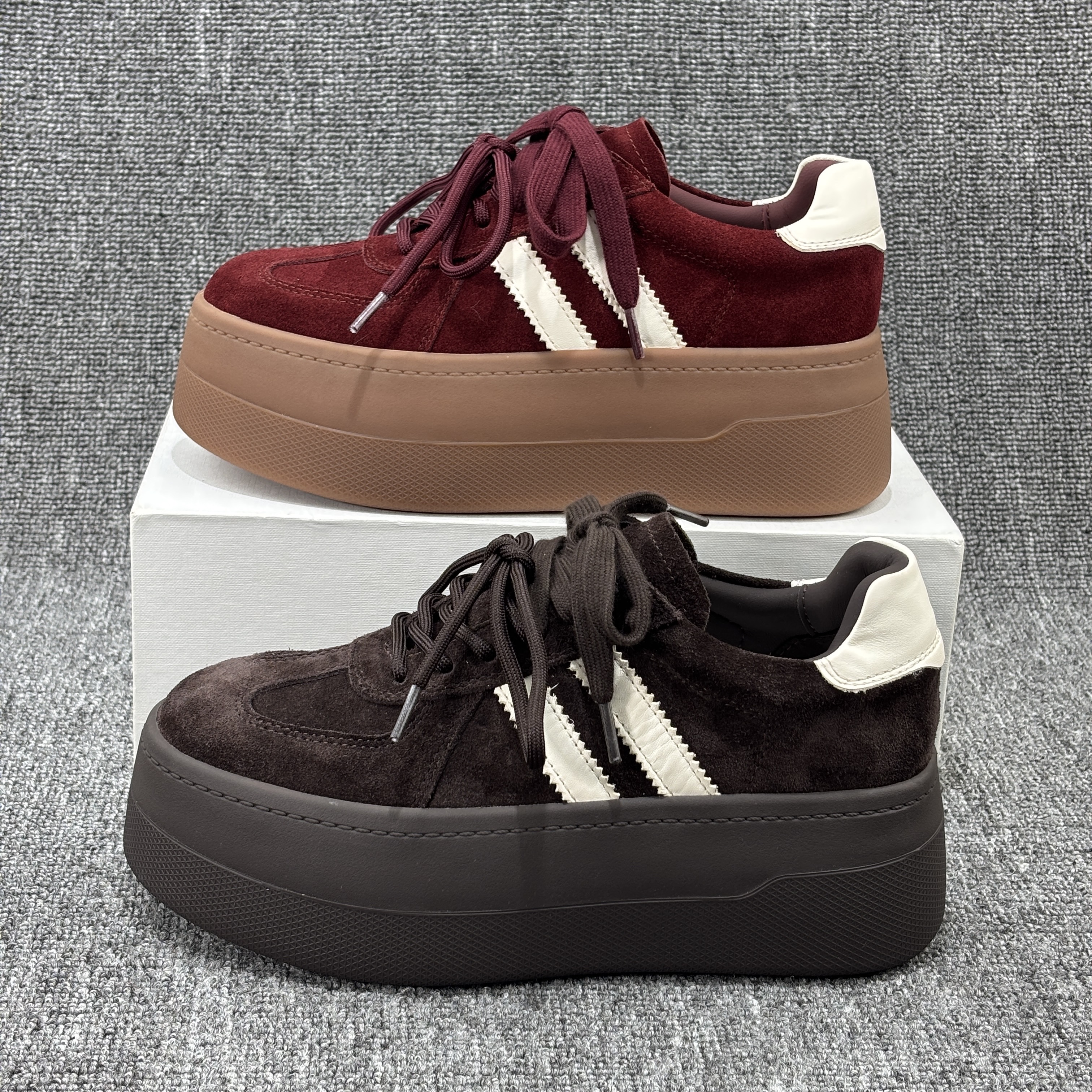 欧货2025新款真皮厚底松糕鞋欧洲站系带拼色德训鞋休闲运动板鞋女